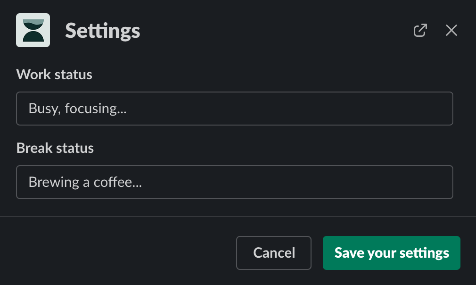 Personalize status settings - app screenshot